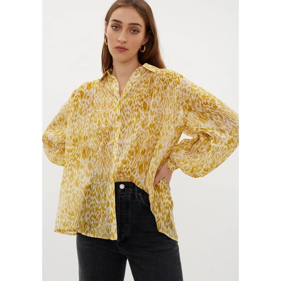 Anine Bing 100% Silk Caleb Shirt Leopard Animal Print Balloon Sleeve Oversized - Picture 16 of 16